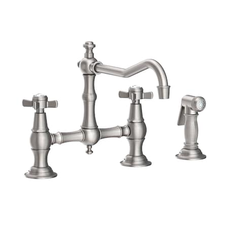 Newport Brass Kitchen Bridge Faucet With Side Spray in Stainless Steel (Pvd) 945-1-20
